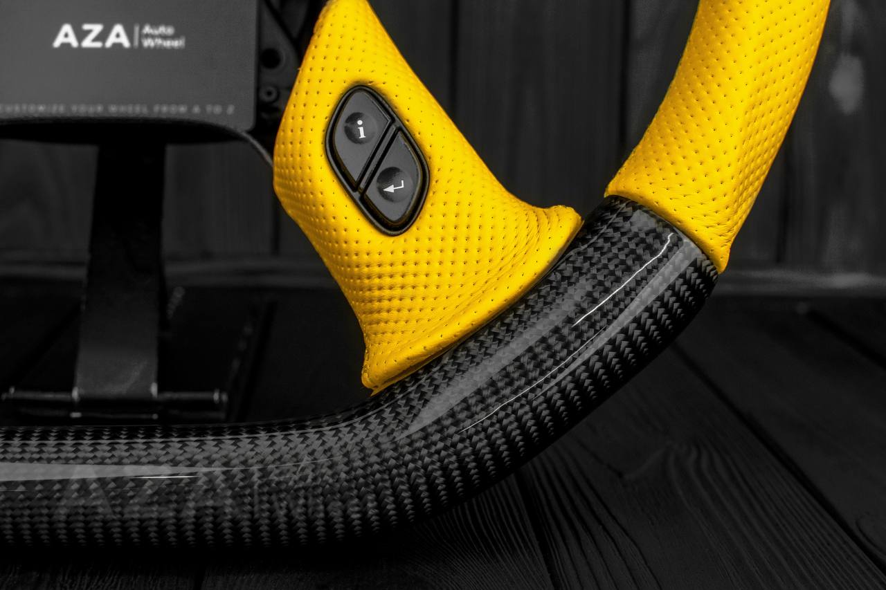 Steering wheel GM, Silverado, Sierra, Yukon, H2, Trailblazer (2003+) Carbon fiber/Yellow Perforated leather/Yellow stripe - Image 7