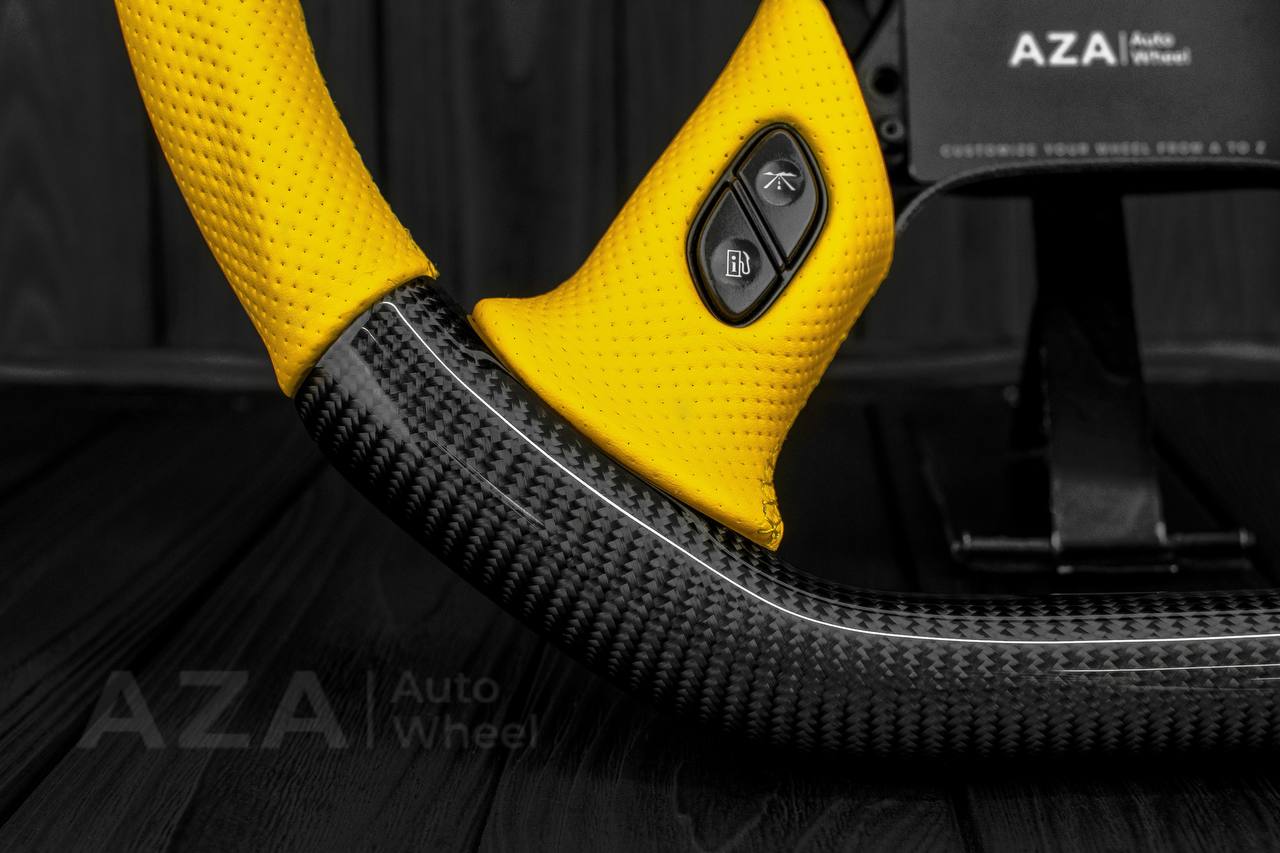 Steering wheel GM, Silverado, Sierra, Yukon, H2, Trailblazer (2003+) Carbon fiber/Yellow Perforated leather/Yellow stripe - Image 8
