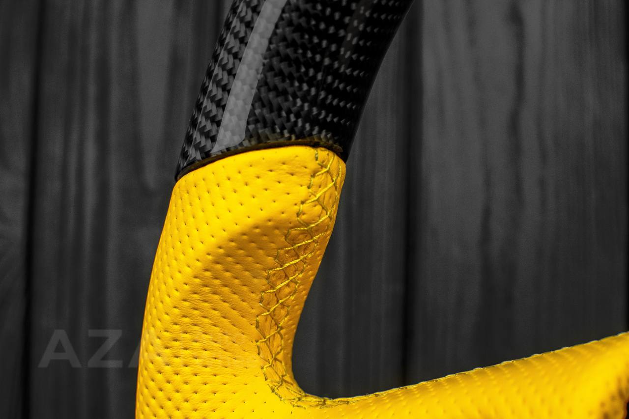 Steering wheel GM, Silverado, Sierra, Yukon, H2, Trailblazer (2003+) Carbon fiber/Yellow Perforated leather/Yellow stripe - Image 11