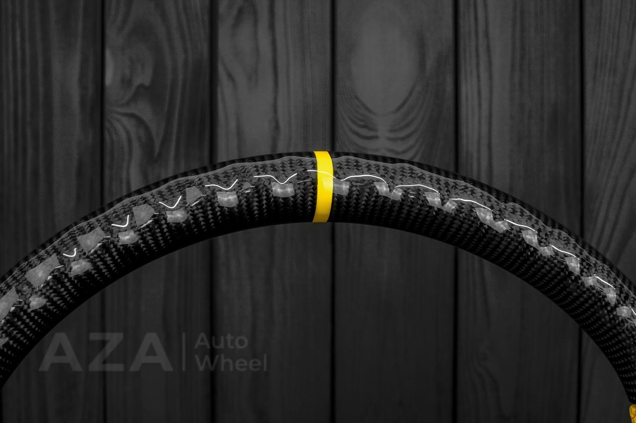 Steering wheel GM, Silverado, Sierra, Yukon, H2, Trailblazer (2003+) Carbon fiber/Yellow Perforated leather/Yellow stripe - Image 13
