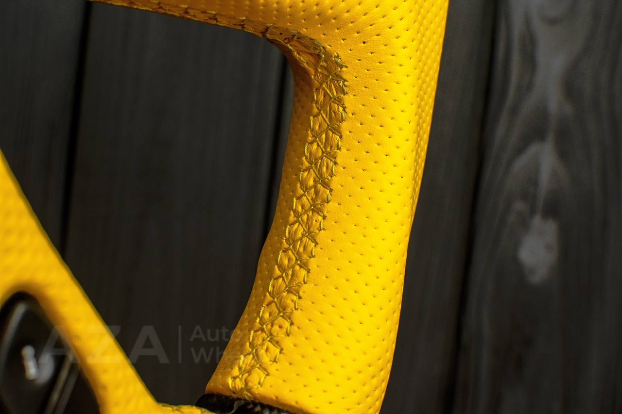 Steering wheel GM, Silverado, Sierra, Yukon, H2, Trailblazer (2003+) Carbon fiber/Yellow Perforated leather/Yellow stripe - Image 14
