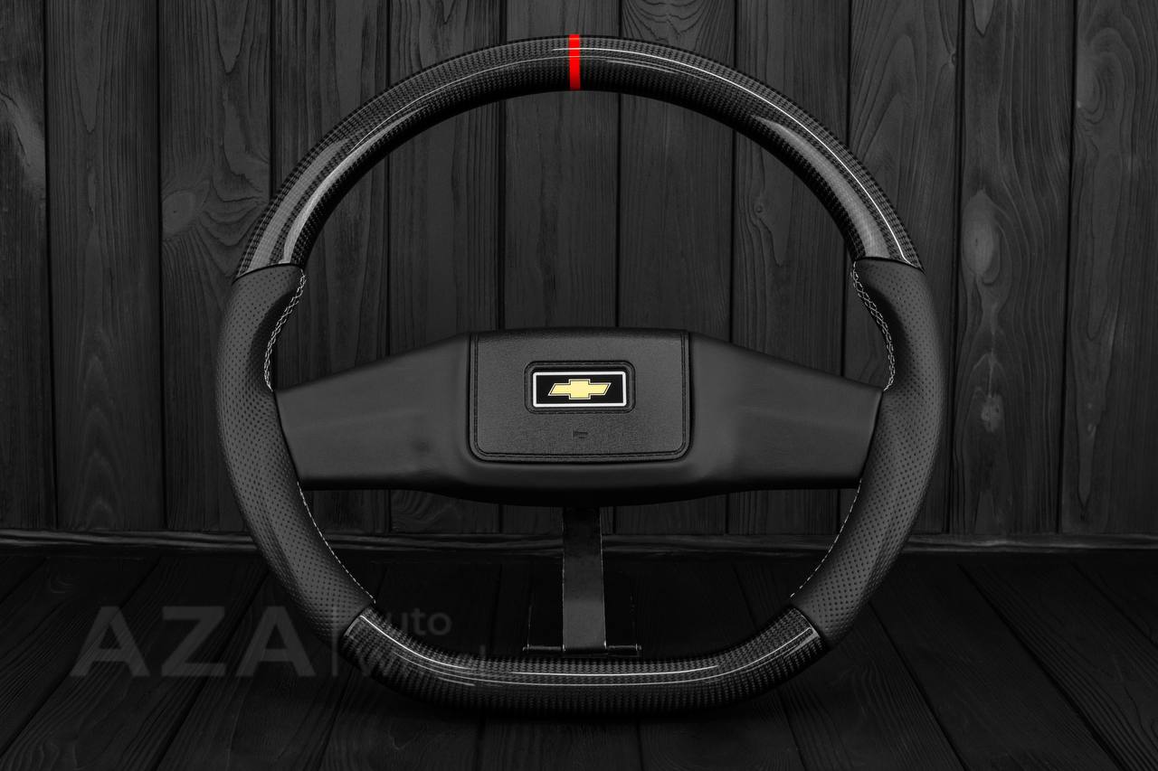 Steering wheel Square Body Silverado GM K5 C10 1973-1987 Blazer Silverado Carbon fiber/Napa/Perforated leather (can be any color stitching and stripe) - Image 3