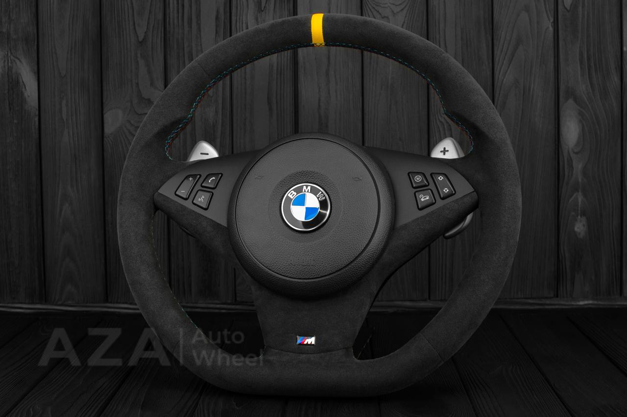 Steering wheel BMW E6X SMG Paddle Shift Alcantara/Flat bottom/Yellow stripe