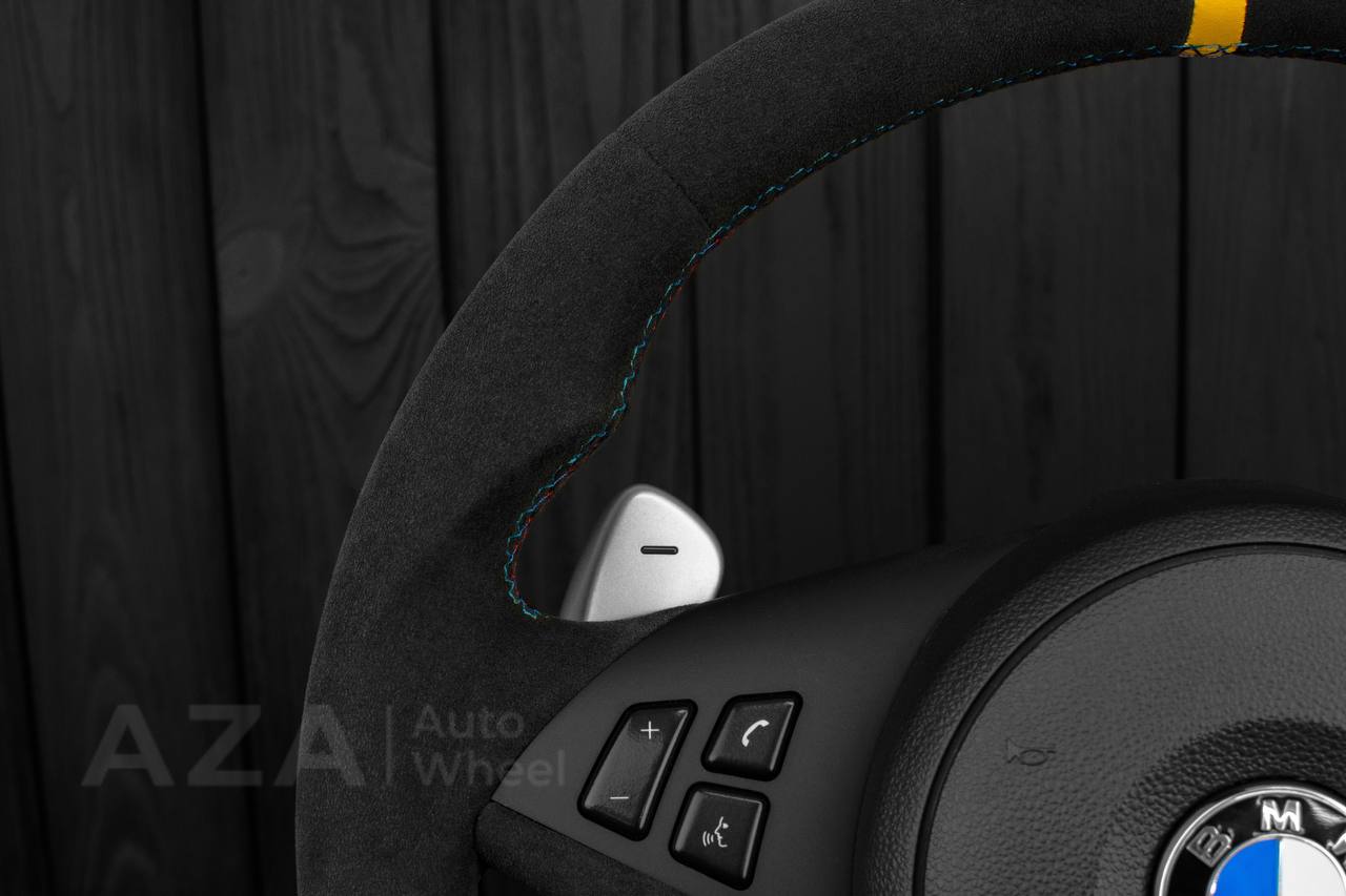 Steering wheel BMW E6X SMG Paddle Shift Alcantara/Flat bottom/Yellow stripe - Image 5