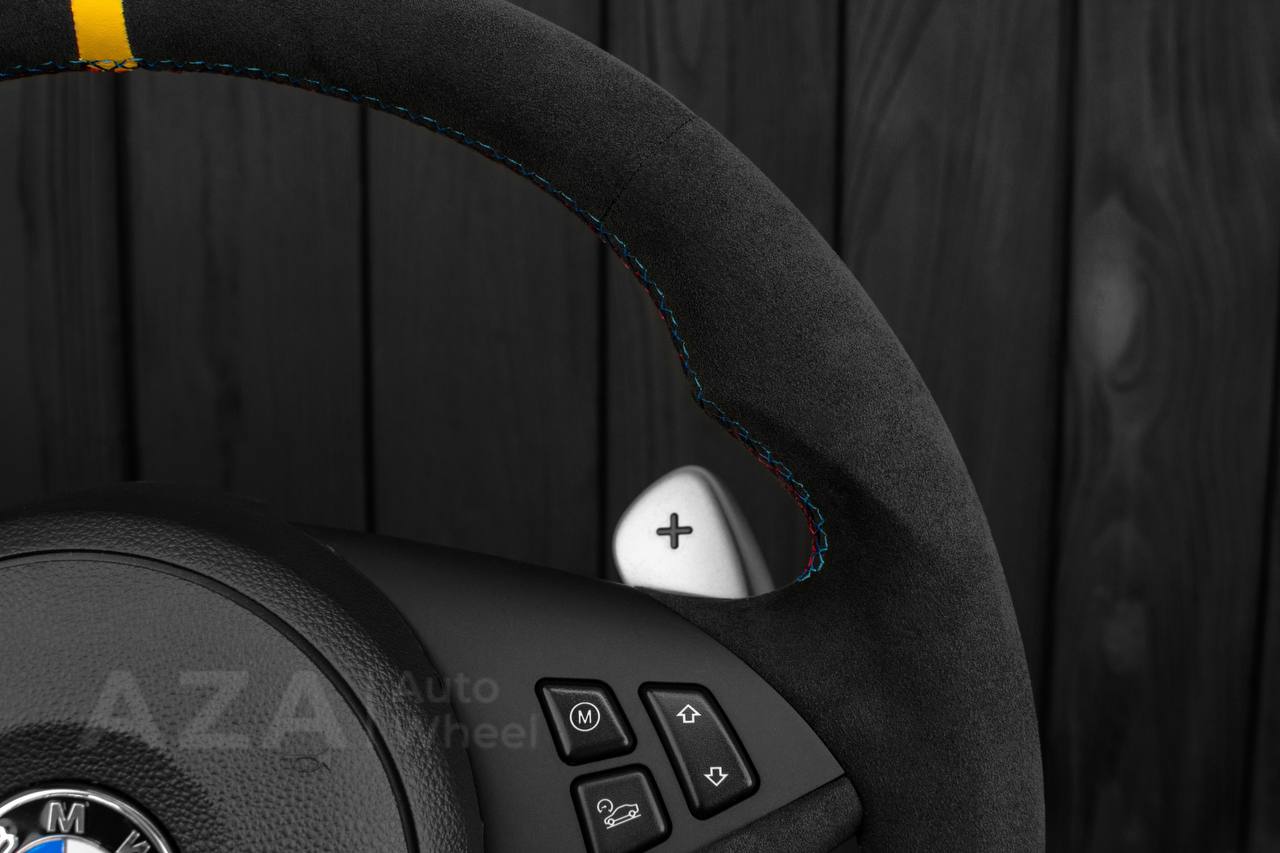 Steering wheel BMW E6X SMG Paddle Shift Alcantara/Flat bottom/Yellow stripe - Image 6