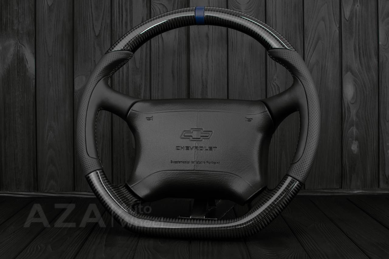 Steering wheel GM, Tahoe, Silverado, Sierra truck (1995-1997) Carbon fiber/Perforated leather/Blue stripe (can be any color)