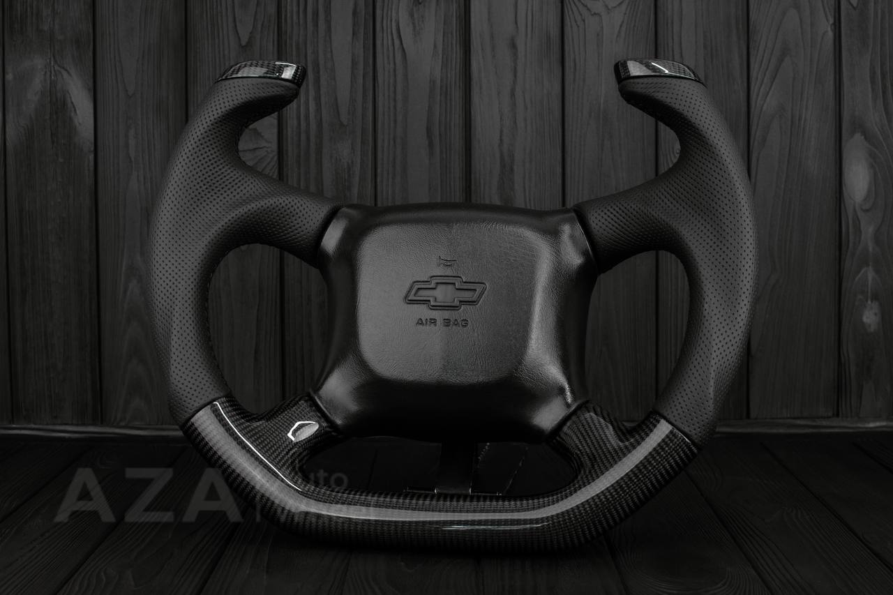 Steering wheel GM Silverado, Sierra, Escalade, Yukon, S10, Blazer, Tahoe, Suburban (1998-2002) Jet style Carbon fiber/Perforated leather