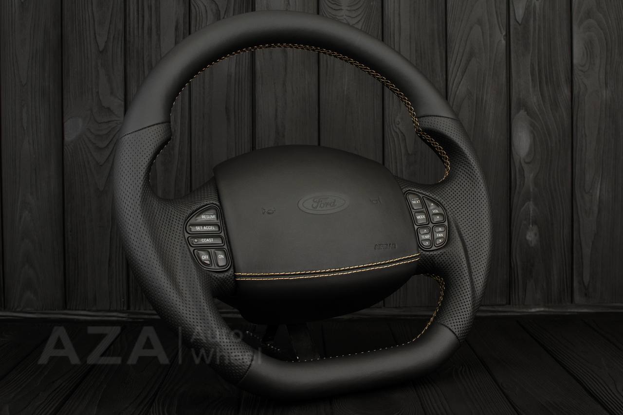 Steering wheel Ford F150/F250/F350 97-2007 Napa/Perforated leather/Tan stitching/Cover - Image 4