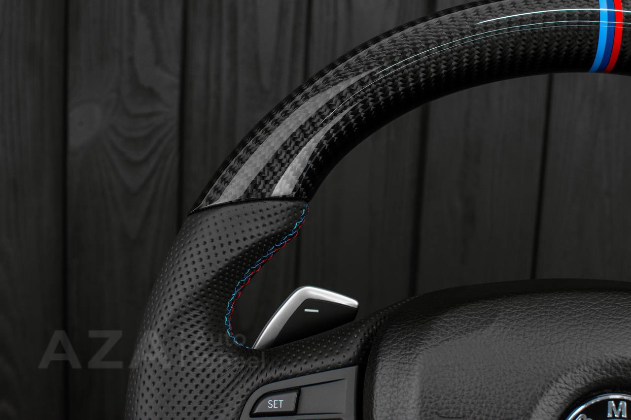 Steering wheel BMW 2011-2016 5/6/7 SERIES Carbon fiber/Genuine leather/M details (can be any color) - Image 5