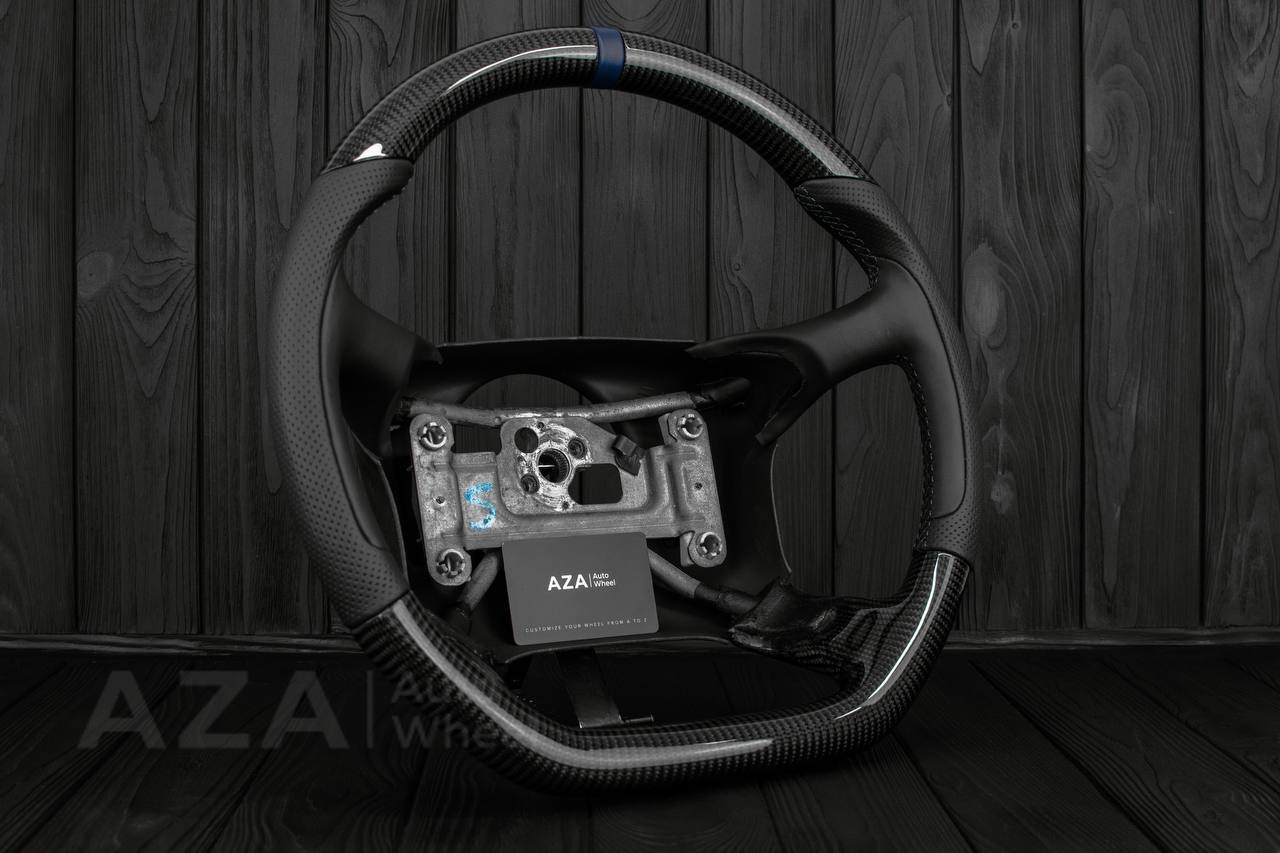 Steering wheel GM, Tahoe, Silverado, Sierra truck (1995-1997) Carbon fiber/Perforated leather/Blue stripe (can be any color) - Image 4