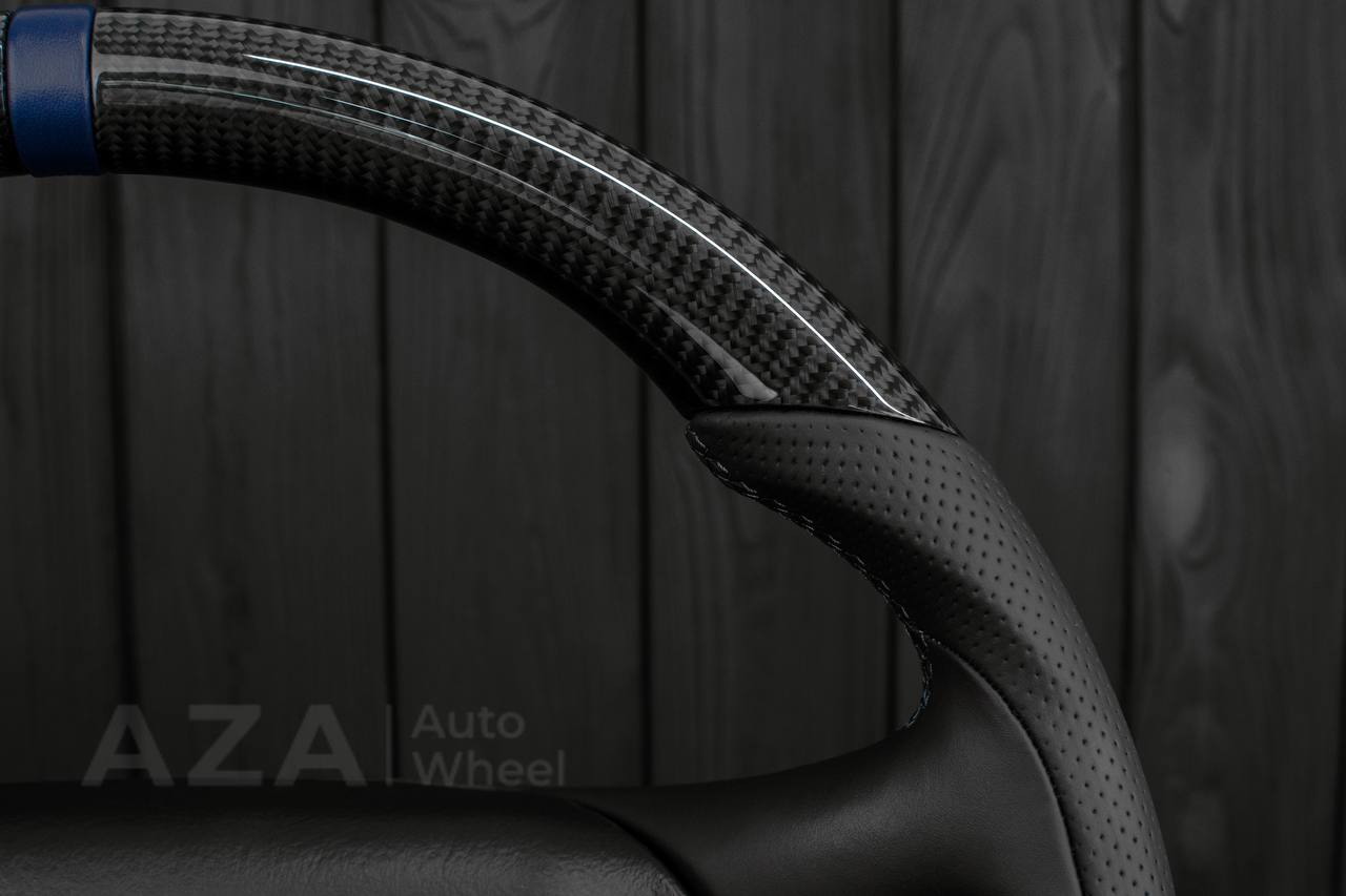 Steering wheel GM, Tahoe, Silverado, Sierra truck (1995-1997) Carbon fiber/Perforated leather/Blue stripe (can be any color) - Image 14