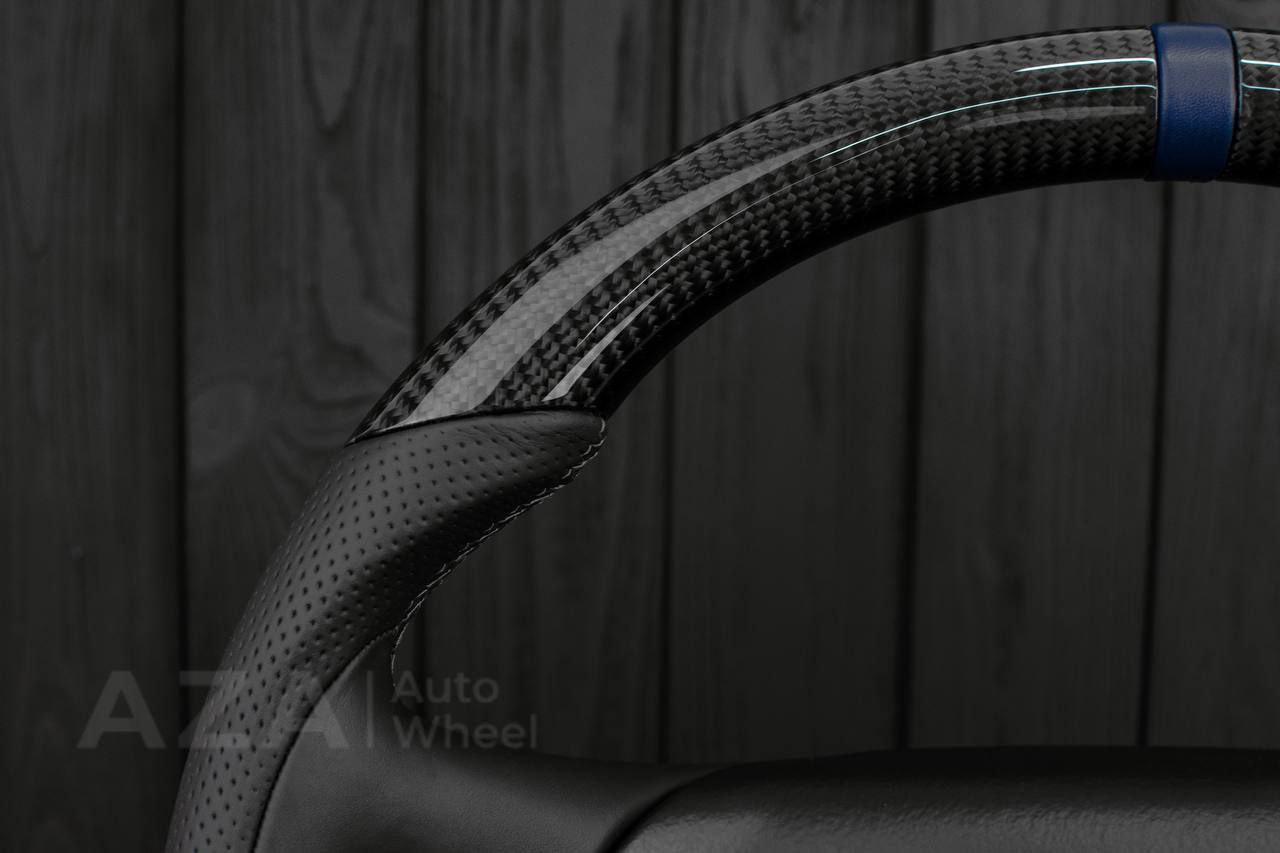 Steering wheel GM, Tahoe, Silverado, Sierra truck (1995-1997) Carbon fiber/Perforated leather/Blue stripe (can be any color) - Image 15