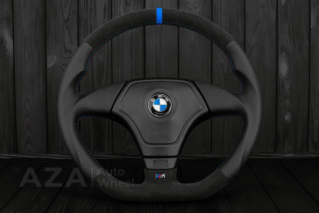 Steering wheel BMW E36 Euro Alcantara/Perforated leather/Light blue stripe
