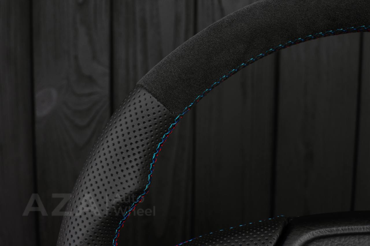 Steering wheel BMW E36 Euro Alcantara/Perforated leather/Light blue stripe - Image 6