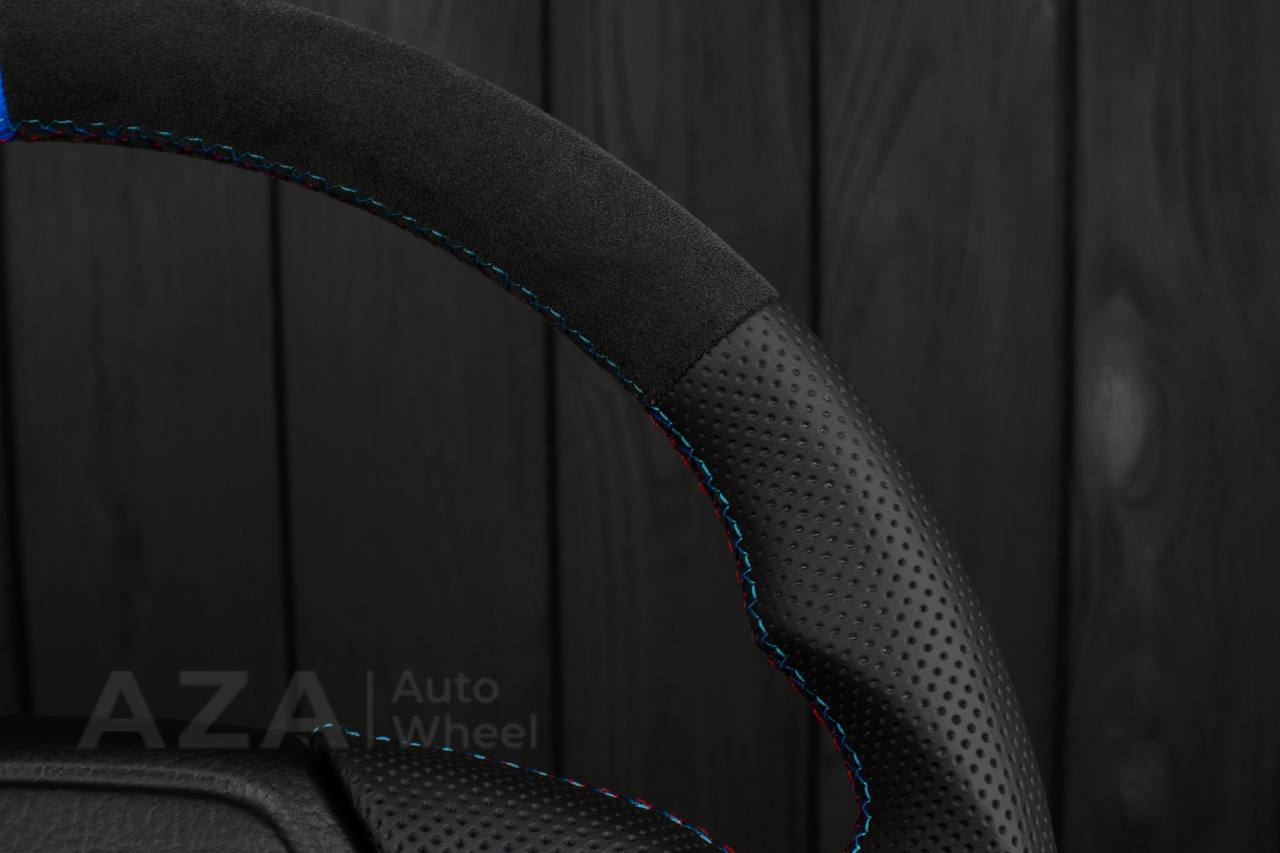 Steering wheel BMW E36 Euro Alcantara/Perforated leather/Light blue stripe - Image 7