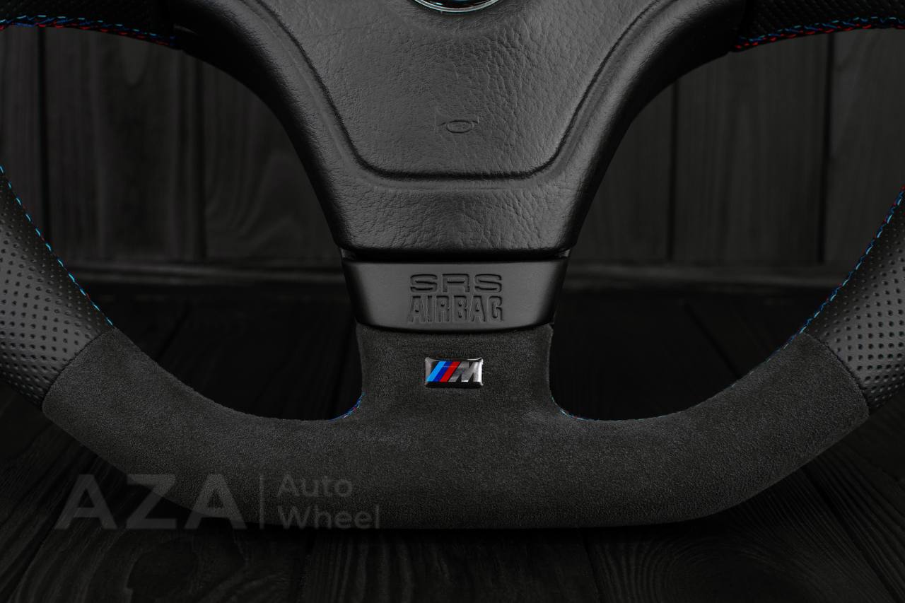 Steering wheel BMW E36 Euro Alcantara/Perforated leather/Light blue stripe - Image 8