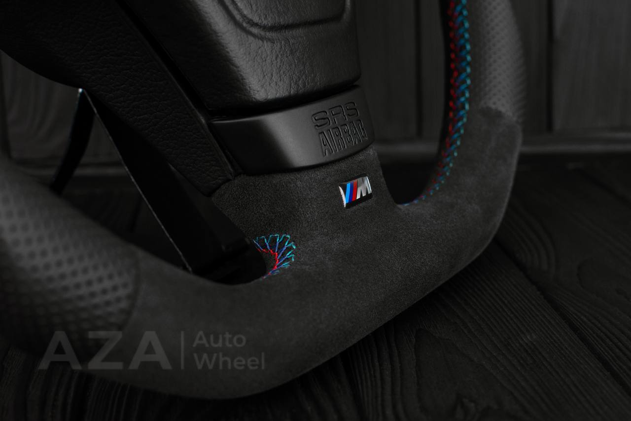 Steering wheel BMW E36 Euro Alcantara/Perforated leather/Light blue stripe - Image 10