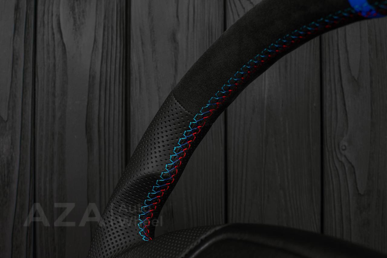 Steering wheel BMW E36 Euro Alcantara/Perforated leather/Light blue stripe - Image 12
