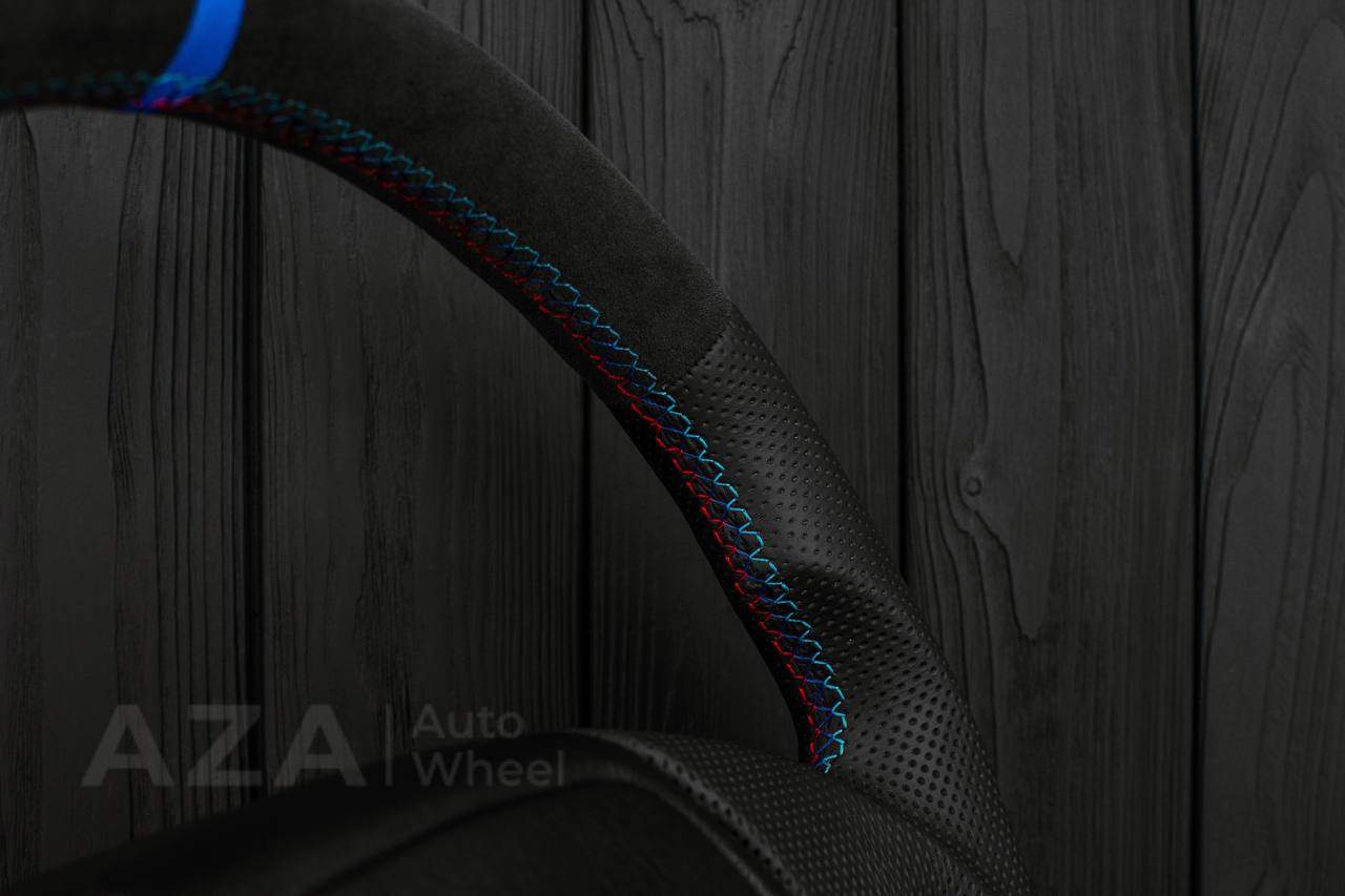 Steering wheel BMW E36 Euro Alcantara/Perforated leather/Light blue stripe - Image 13
