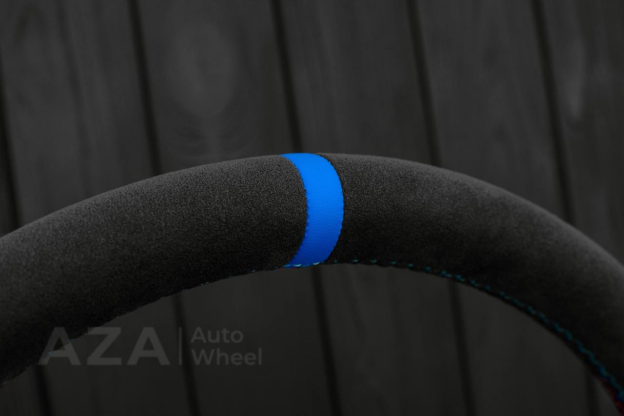 Steering wheel BMW E36 Euro Alcantara/Perforated leather/Light blue stripe - Image 15