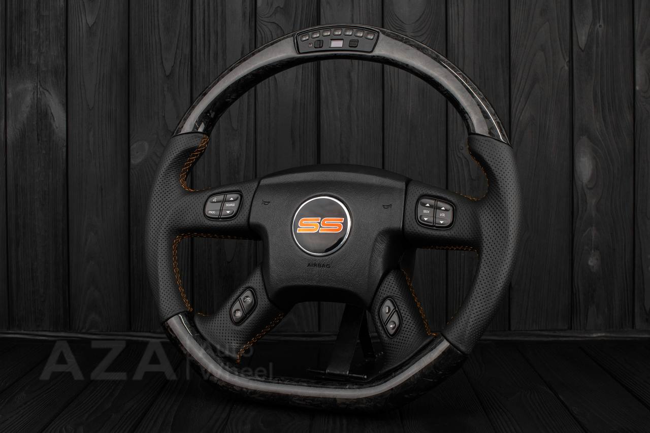 Steering wheel GM, Silverado, Sierra, Yukon, H2, Trailblazer (2003+) Forged carbon fiber/Perforated leather/Performance REV display - Image 4