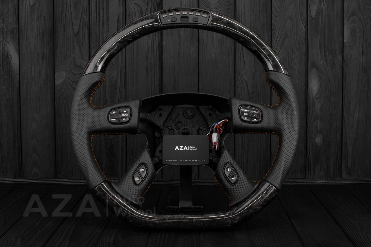 Steering wheel GM, Silverado, Sierra, Yukon, H2, Trailblazer (2003+) Forged carbon fiber/Perforated leather/Performance REV display - Image 5