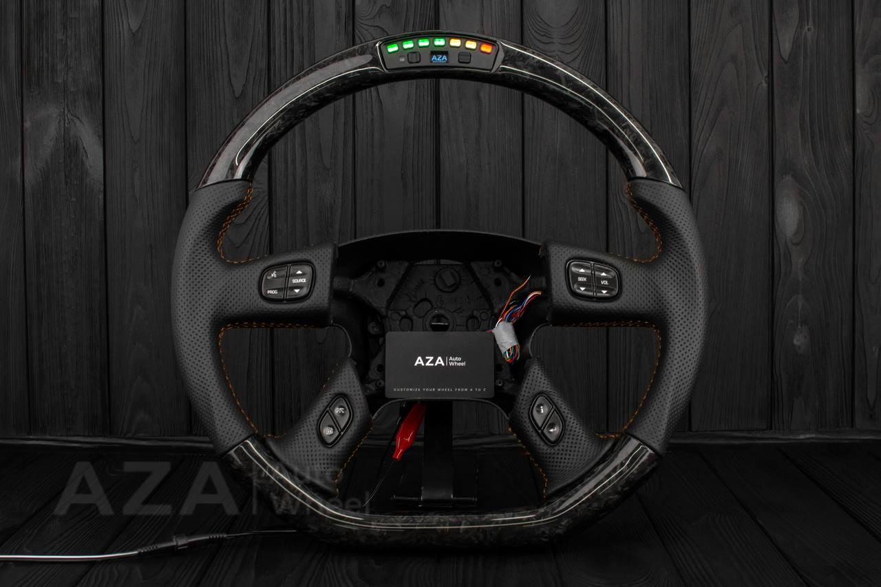 Steering wheel GM, Silverado, Sierra, Yukon, H2, Trailblazer (2003+) Forged carbon fiber/Perforated leather/Performance REV display - Image 6