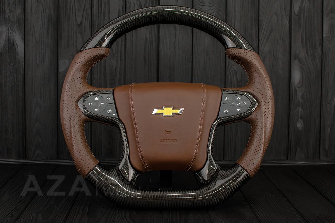 Steering wheel GMC Sierra Silverado Denali 2014-2018 Carbon /Cocoa leather/ Leather cover + bow tie/ Heated