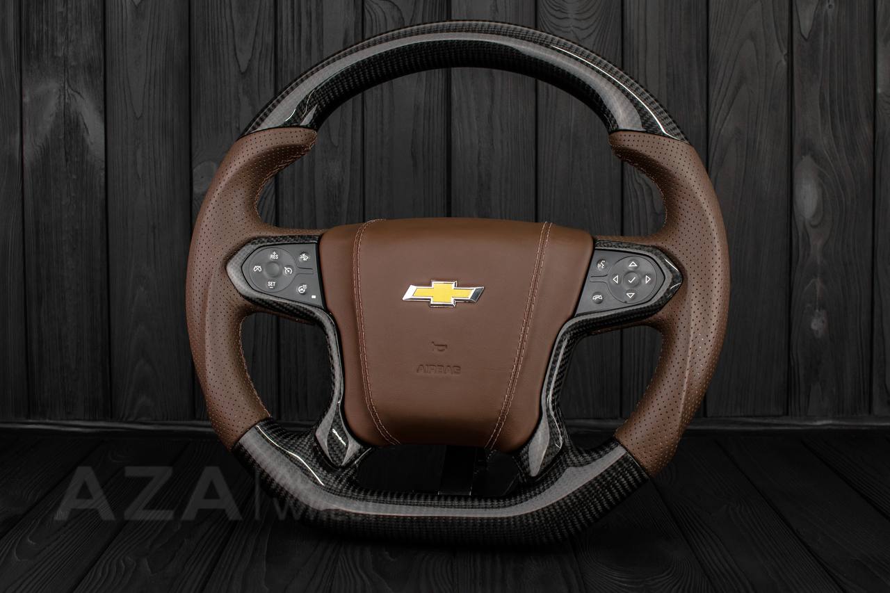 Steering wheel GMC Sierra Silverado Denali 2014-2018 Carbon /Cocoa leather/ Leather cover + bow tie/ Heated - Image 3