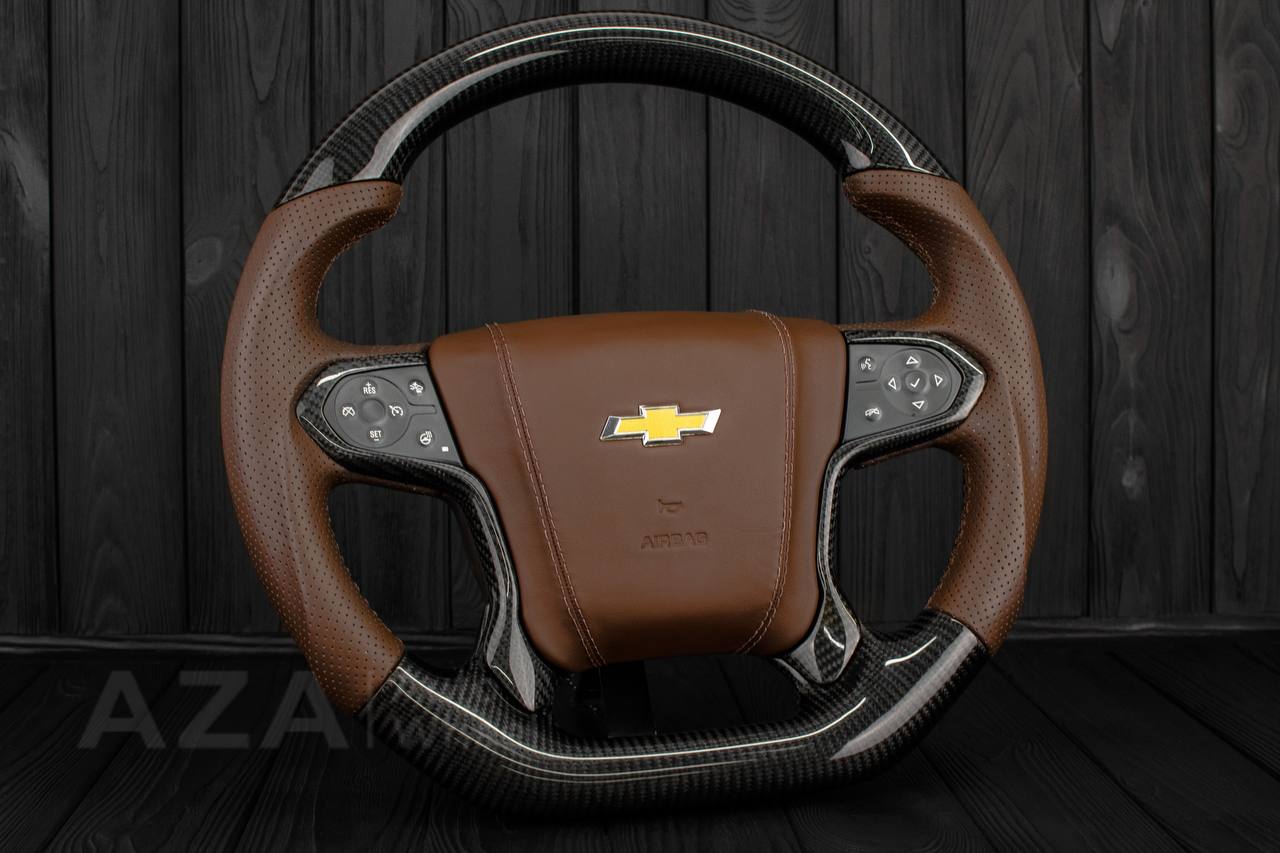 Steering wheel GMC Sierra Silverado Denali 2014-2018 Carbon /Cocoa leather/ Leather cover + bow tie/ Heated - Image 4