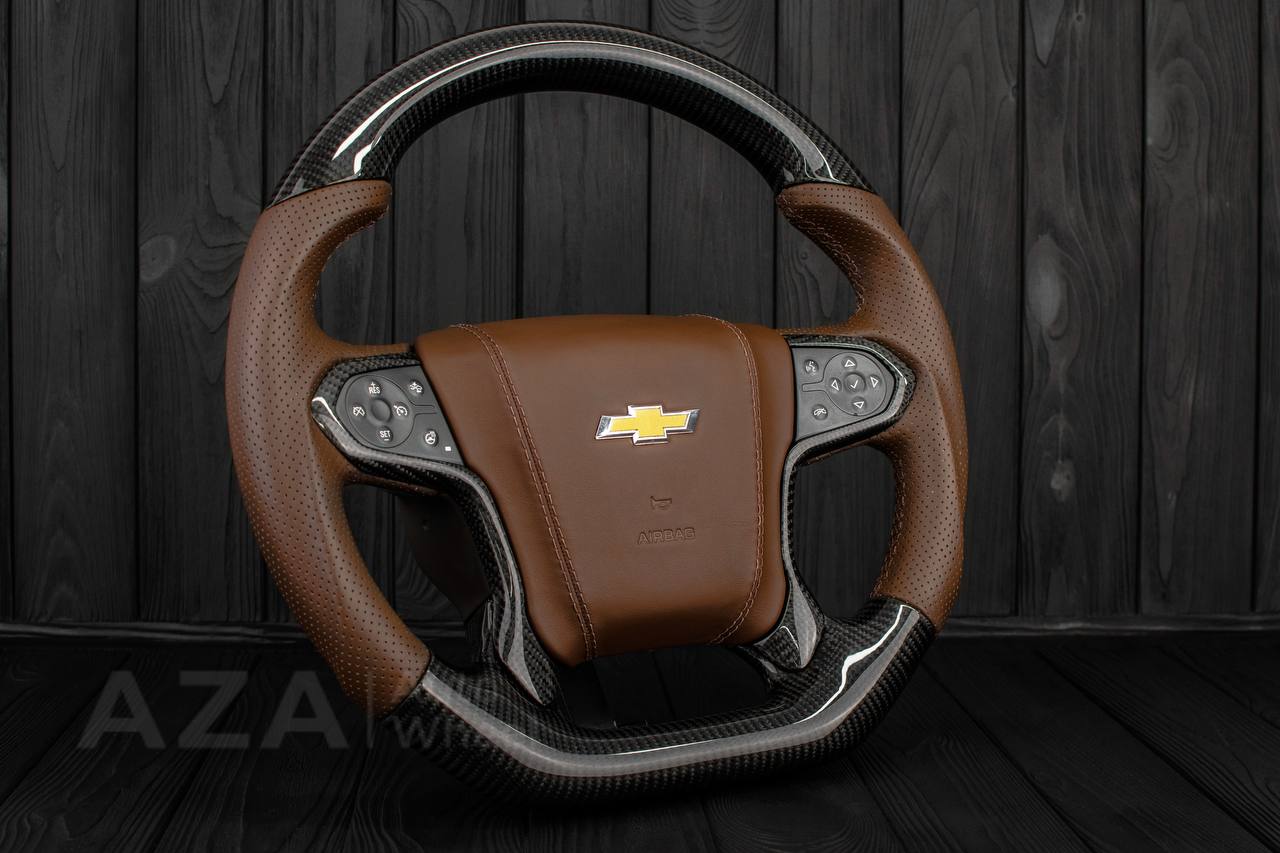 Steering wheel GMC Sierra Silverado Denali 2014-2018 Carbon /Cocoa leather/ Leather cover + bow tie/ Heated - Image 5
