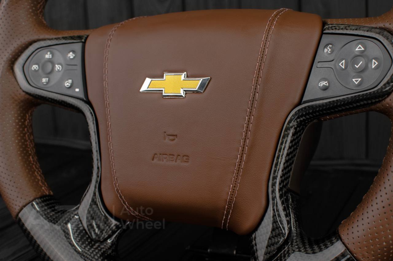 Steering wheel GMC Sierra Silverado Denali 2014-2018 Carbon /Cocoa leather/ Leather cover + bow tie/ Heated - Image 7