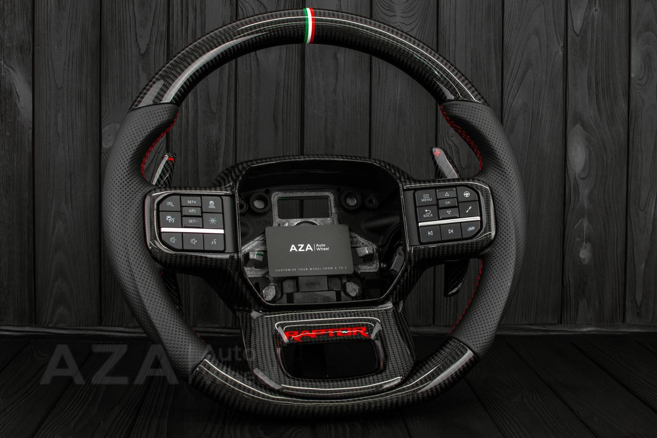 Steering wheel FORD RAPTOR 2021-2025 Carbon fiber/Perforated leather/Red stitch/HEATED (can be any color) - Image 4