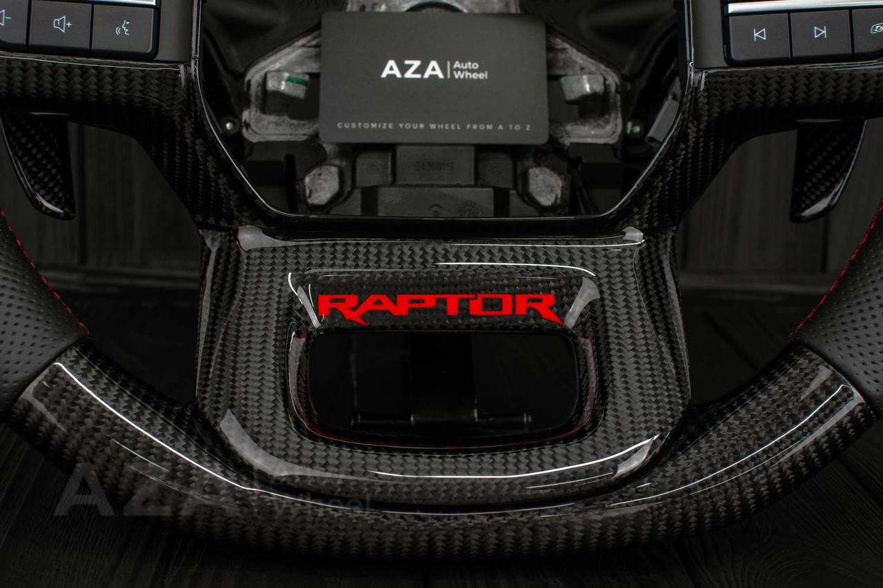 Steering wheel FORD RAPTOR 2021-2025 Carbon fiber/Perforated leather/Red stitch/HEATED (can be any color) - Image 5