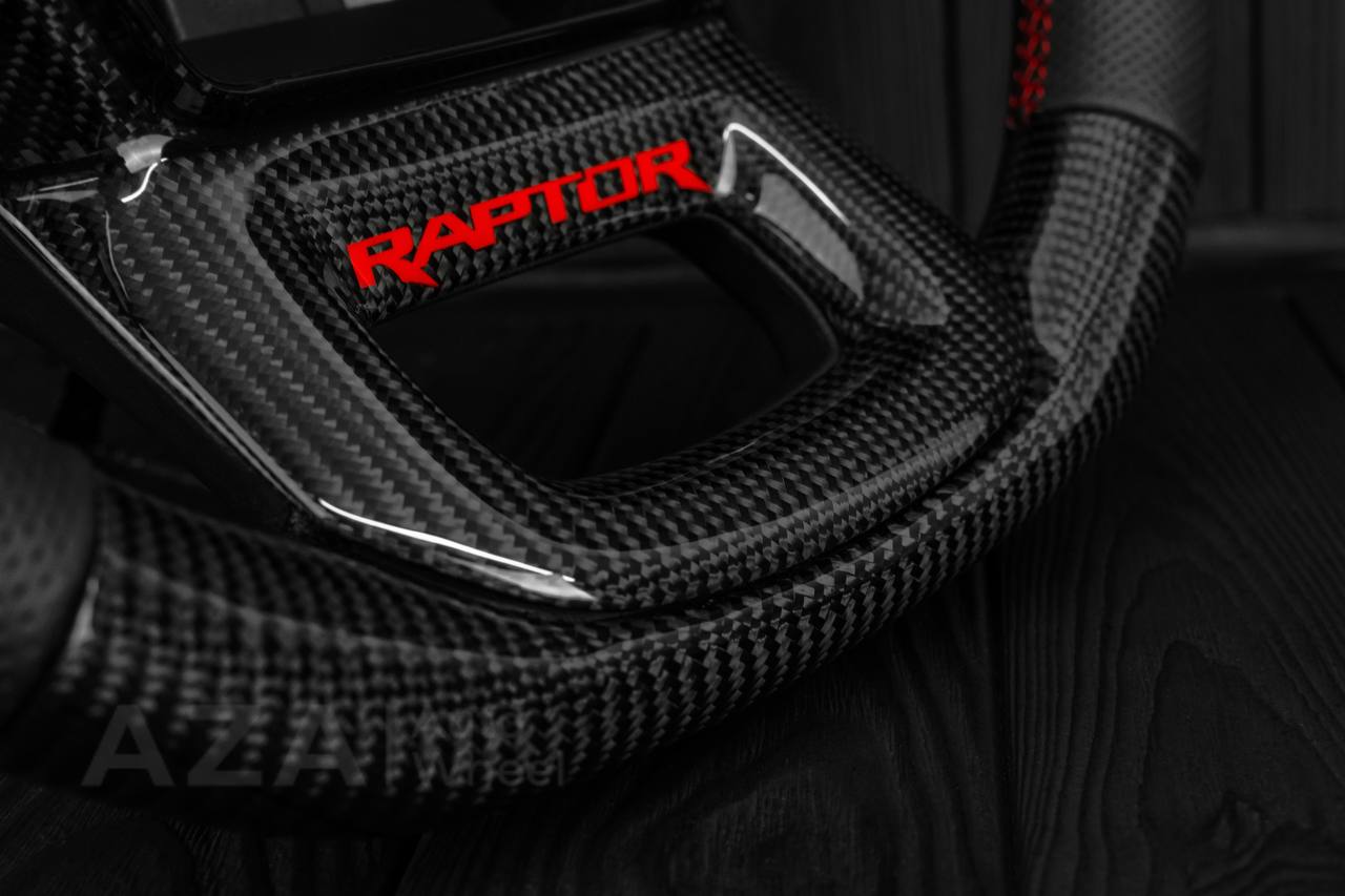 Steering wheel FORD RAPTOR 2021-2025 Carbon fiber/Perforated leather/Red stitch/HEATED (can be any color) - Image 6