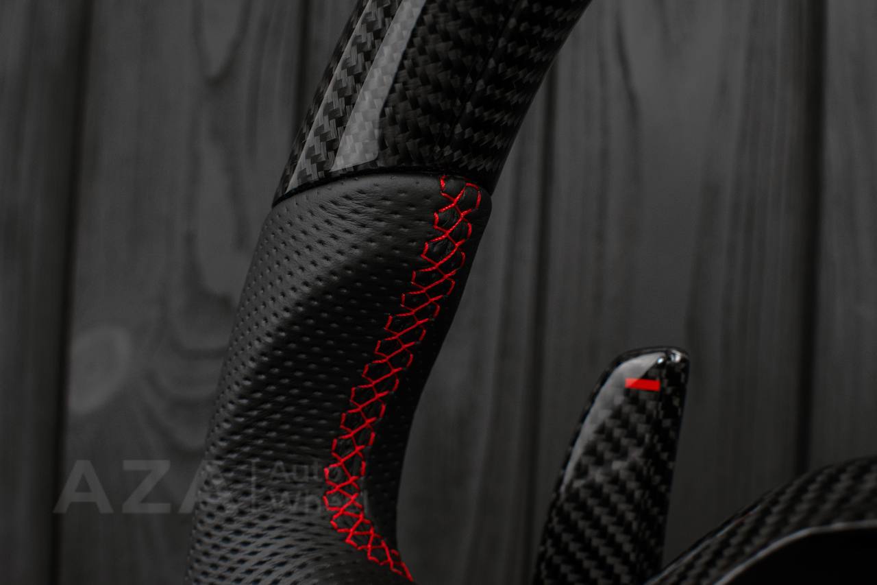 Steering wheel FORD RAPTOR 2021-2025 Carbon fiber/Perforated leather/Red stitch/HEATED (can be any color) - Image 7