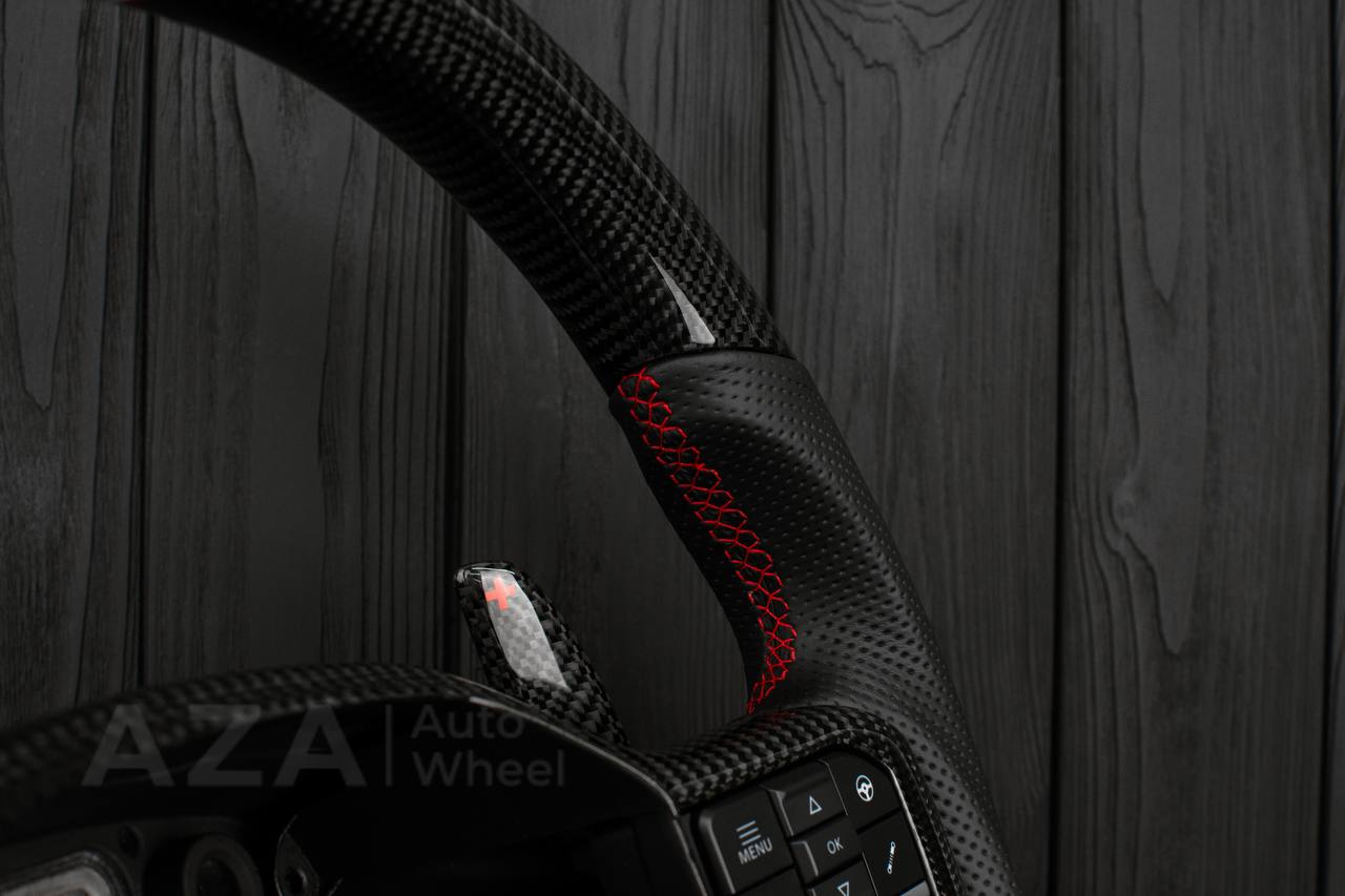Steering wheel FORD RAPTOR 2021-2025 Carbon fiber/Perforated leather/Red stitch/HEATED (can be any color) - Image 10