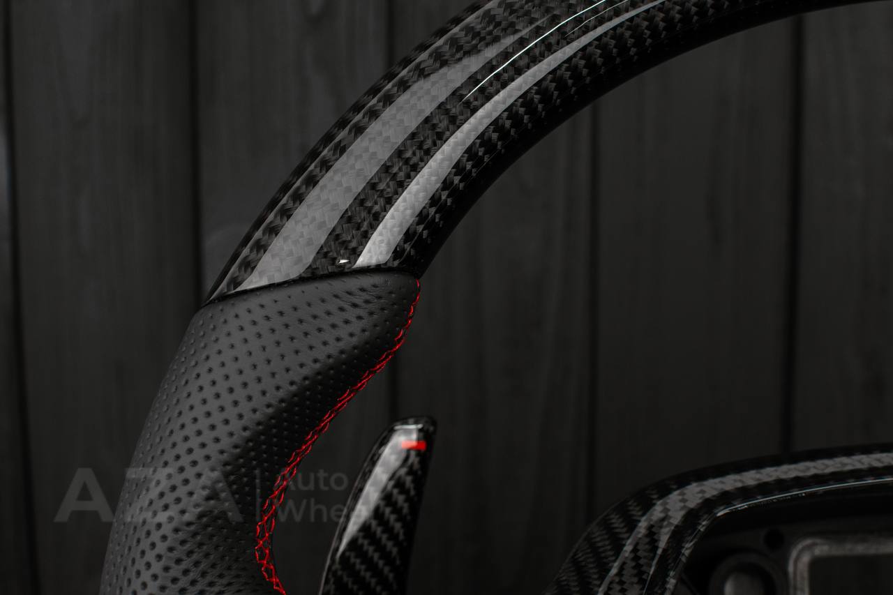 Steering wheel FORD RAPTOR 2021-2025 Carbon fiber/Perforated leather/Red stitch/HEATED (can be any color) - Image 15