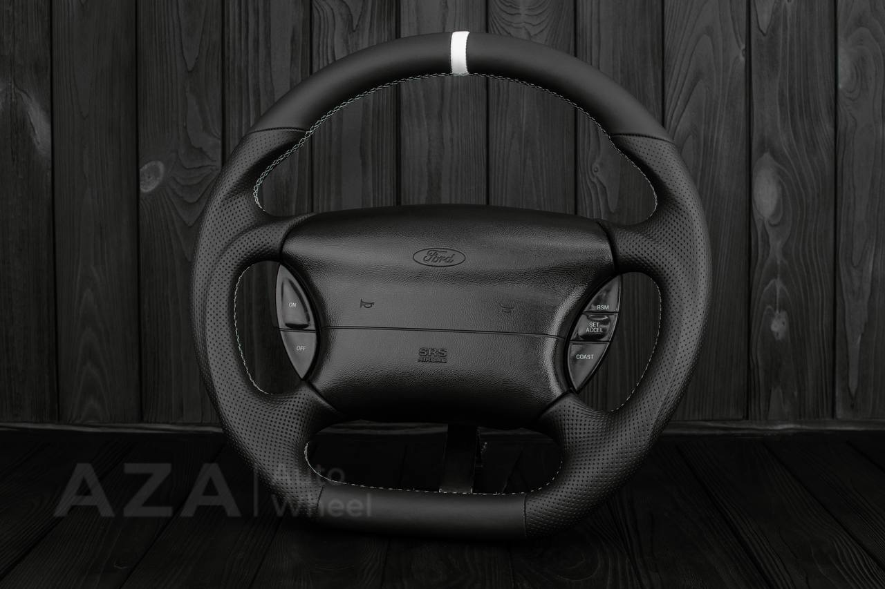 Steering wheel Ford Lightning/Ranger/Explorer 99-2004 Genuine leather/White details (Can be any color per request) - Image 2