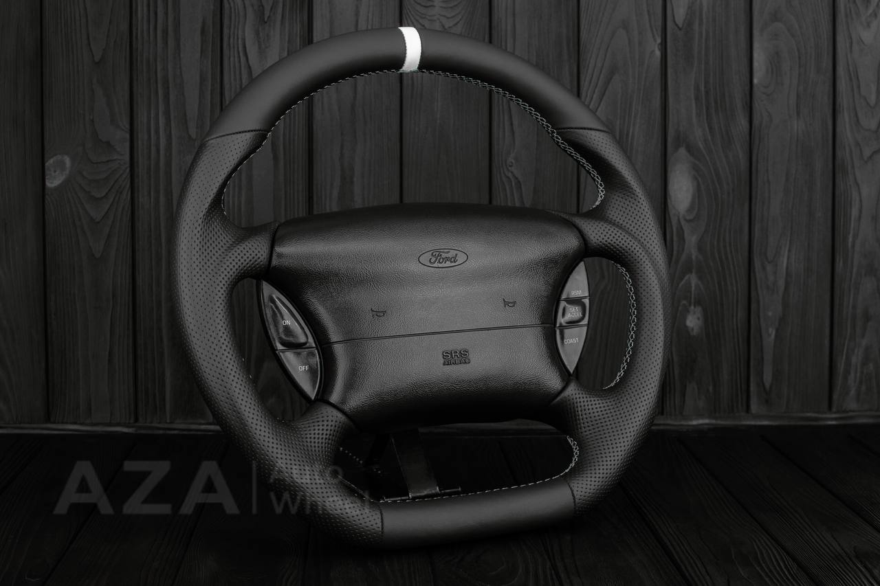 Steering wheel Ford Lightning/Ranger/Explorer 99-2004 Genuine leather/White details (Can be any color per request) - Image 4