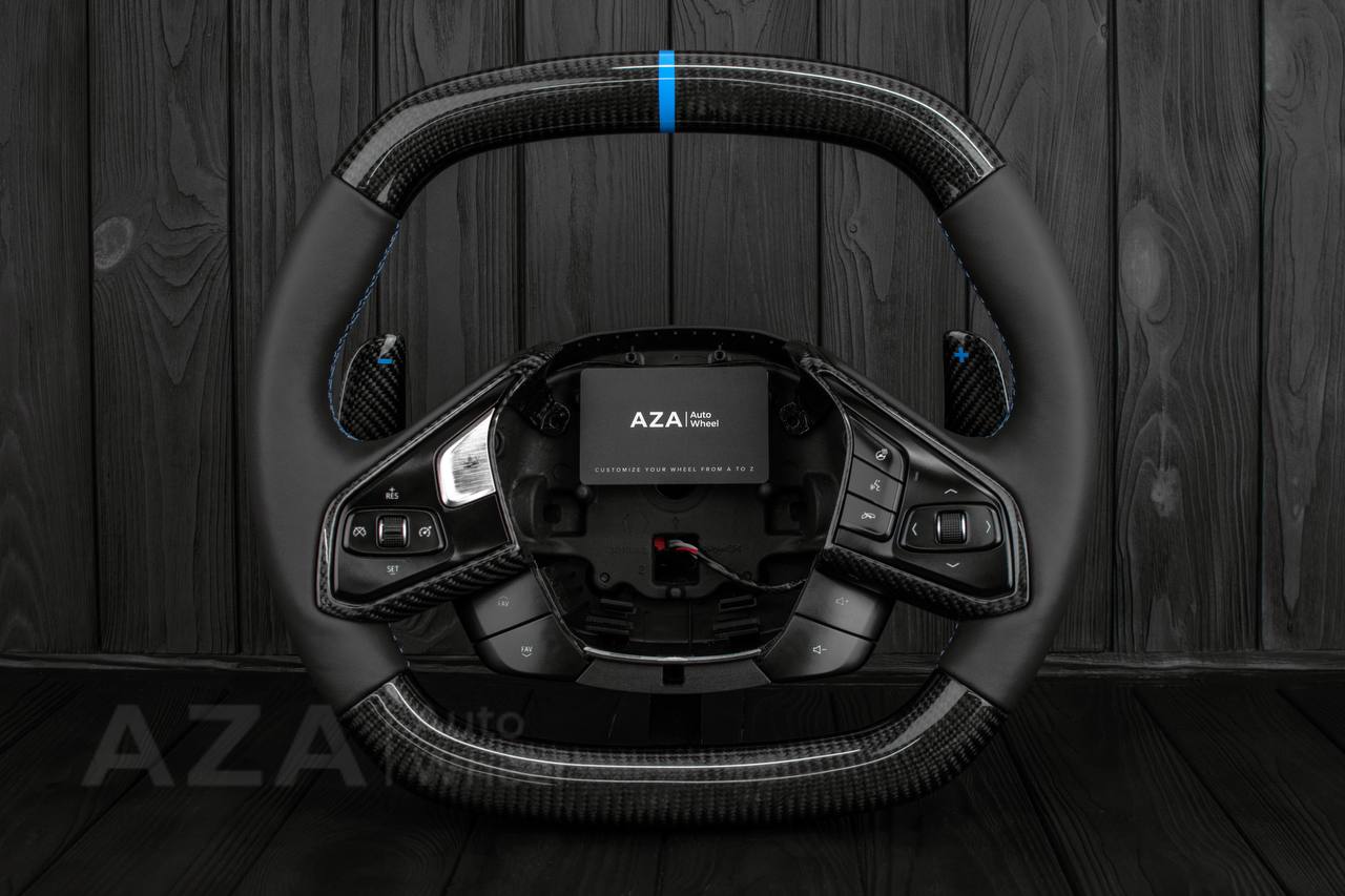 Steering wheel Corvette C8 Custom Carbon fiber/Light blue details/Oem part (send in your core afterwards for $400 core refund)