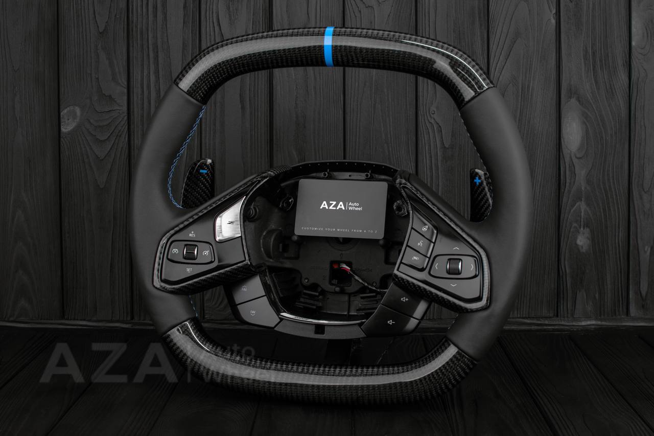 Steering wheel Corvette C8 Custom Carbon fiber/Light blue details/Oem part (send in your core afterwards for $400 core refund) - Image 3