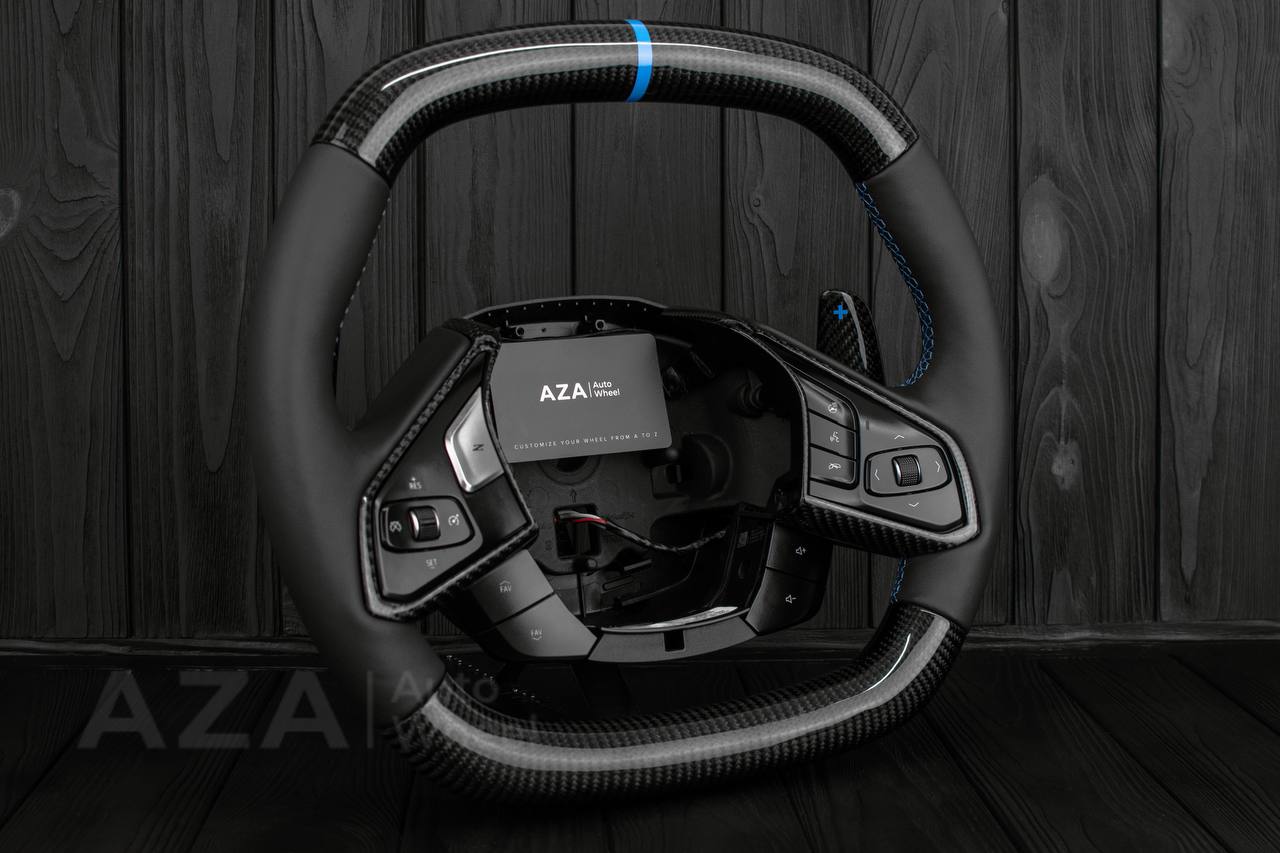 Steering wheel Corvette C8 Custom Carbon fiber/Light blue details/Oem part (send in your core afterwards for $400 core refund) - Image 4