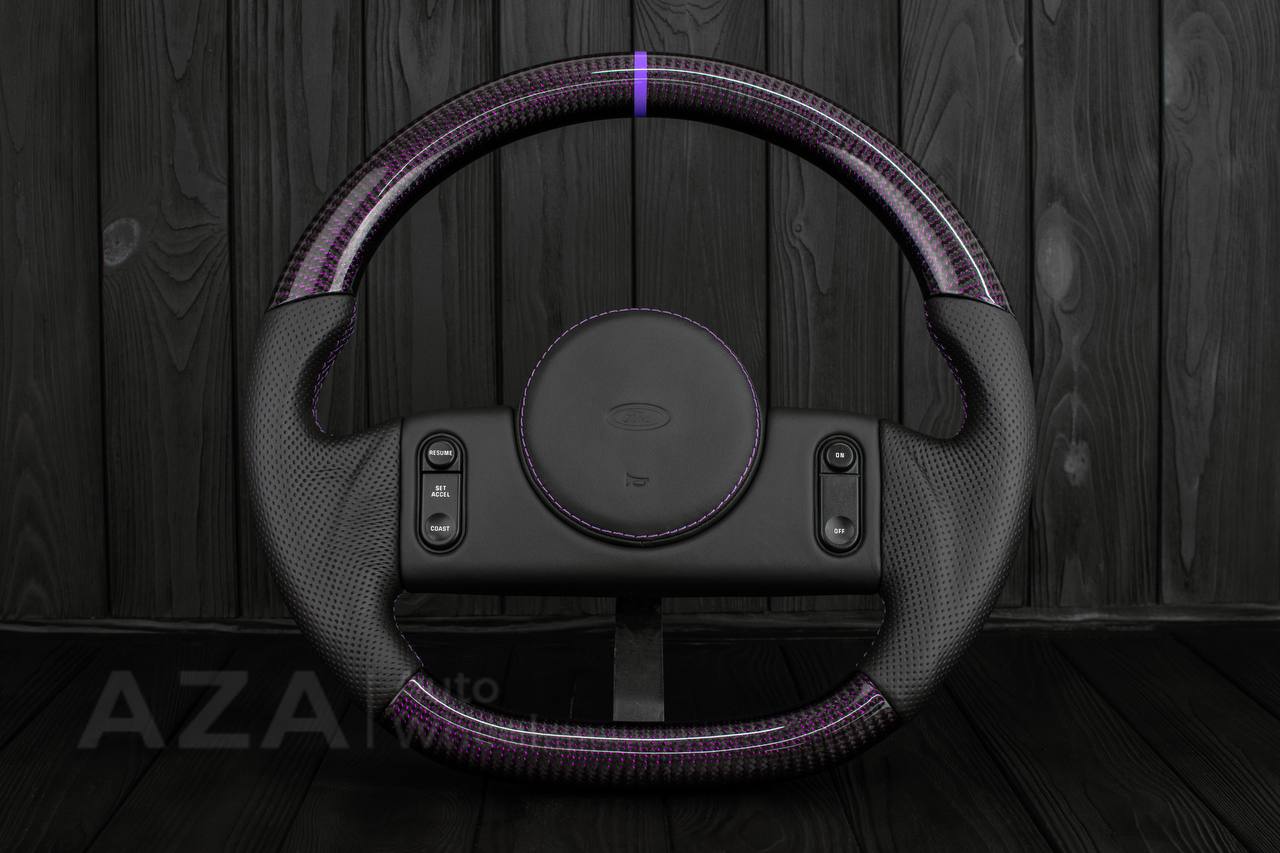 Steering Wheel 1987-1989 Fox Body Ford Mustang GT Cobra SVT Saleen Roush Purple carbon/Perforated leather (can be any color carbon and stripe/stitch)