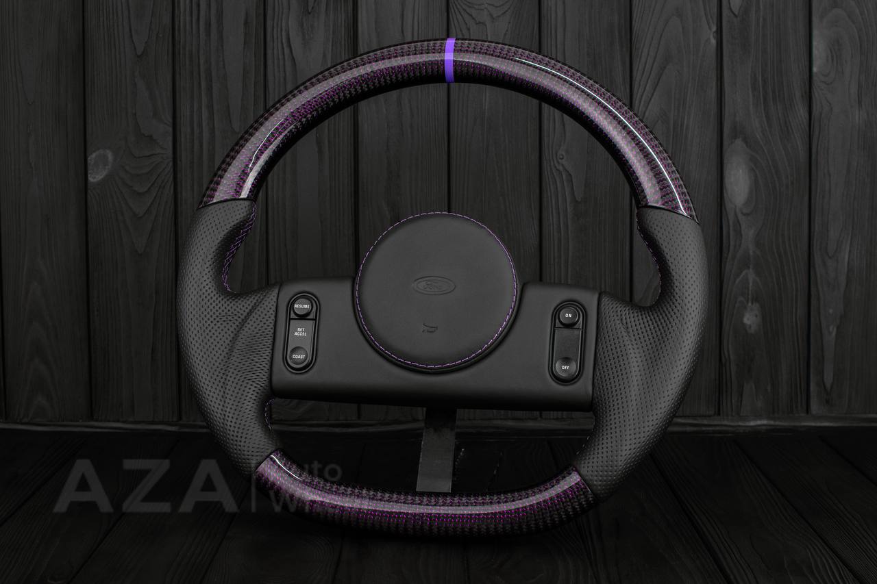 Steering Wheel 1987-1989 Fox Body Ford Mustang GT Cobra SVT Saleen Roush Purple carbon/Perforated leather (can be any color carbon and stripe/stitch) - Image 3