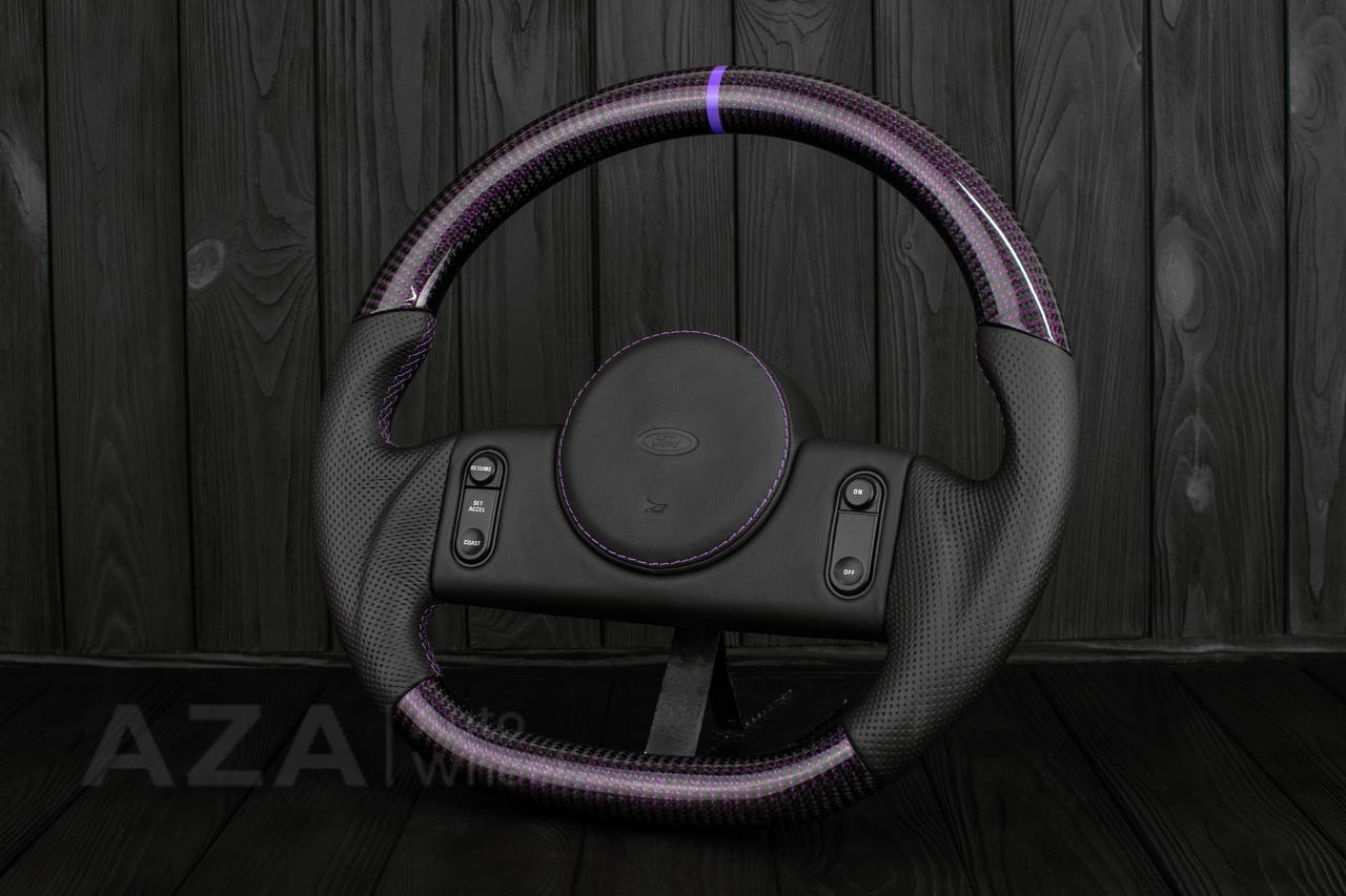Steering Wheel 1987-1989 Fox Body Ford Mustang GT Cobra SVT Saleen Roush Purple carbon/Perforated leather (can be any color carbon and stripe/stitch) - Image 4