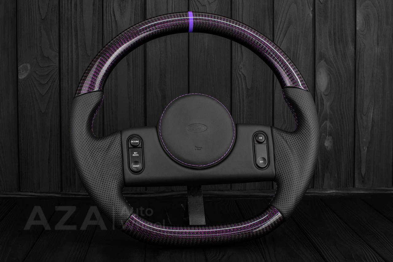 Steering Wheel 1987-1989 Fox Body Ford Mustang GT Cobra SVT Saleen Roush Purple carbon/Perforated leather (can be any color carbon and stripe/stitch) - Image 5