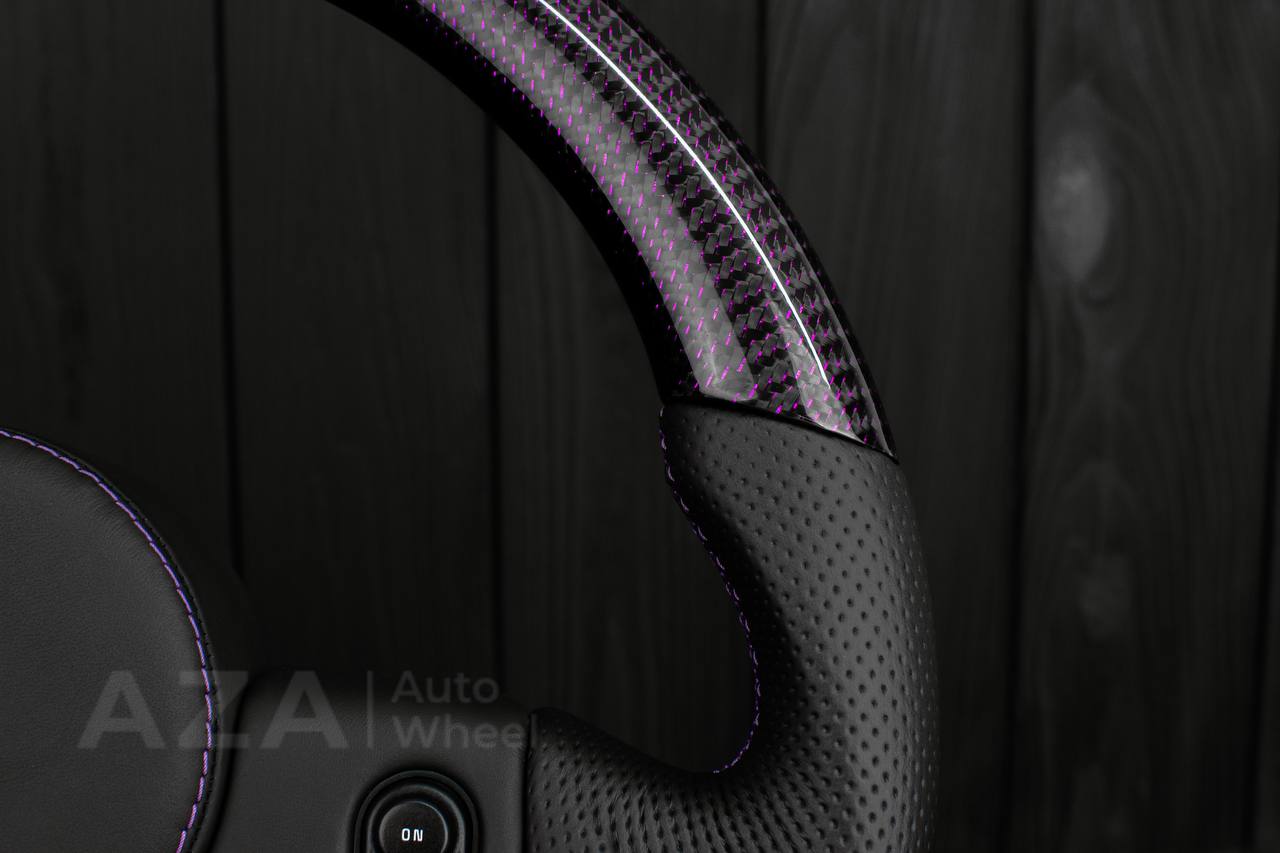 Steering Wheel 1987-1989 Fox Body Ford Mustang GT Cobra SVT Saleen Roush Purple carbon/Perforated leather (can be any color carbon and stripe/stitch) - Image 7