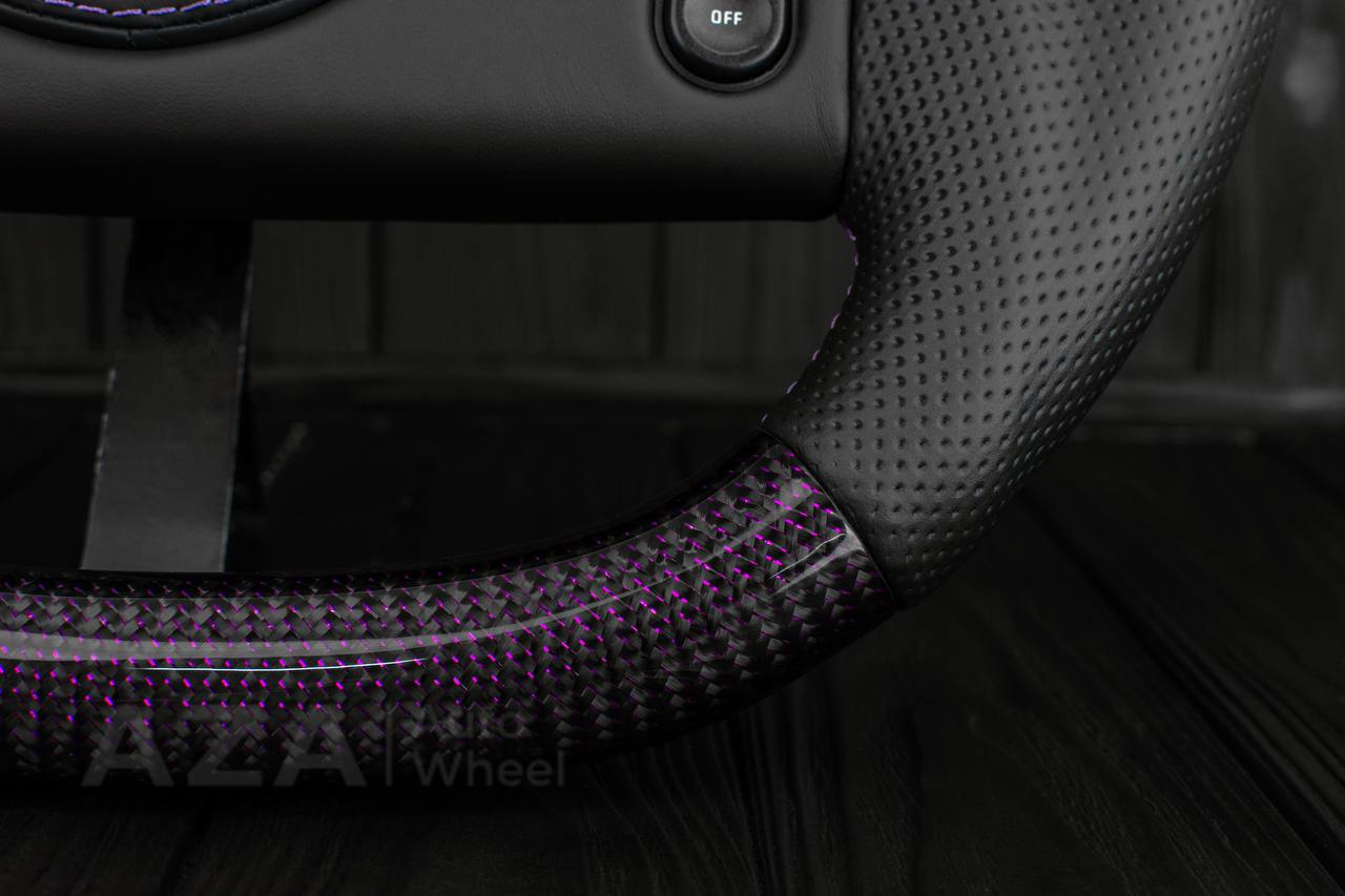 Steering Wheel 1987-1989 Fox Body Ford Mustang GT Cobra SVT Saleen Roush Purple carbon/Perforated leather (can be any color carbon and stripe/stitch) - Image 9