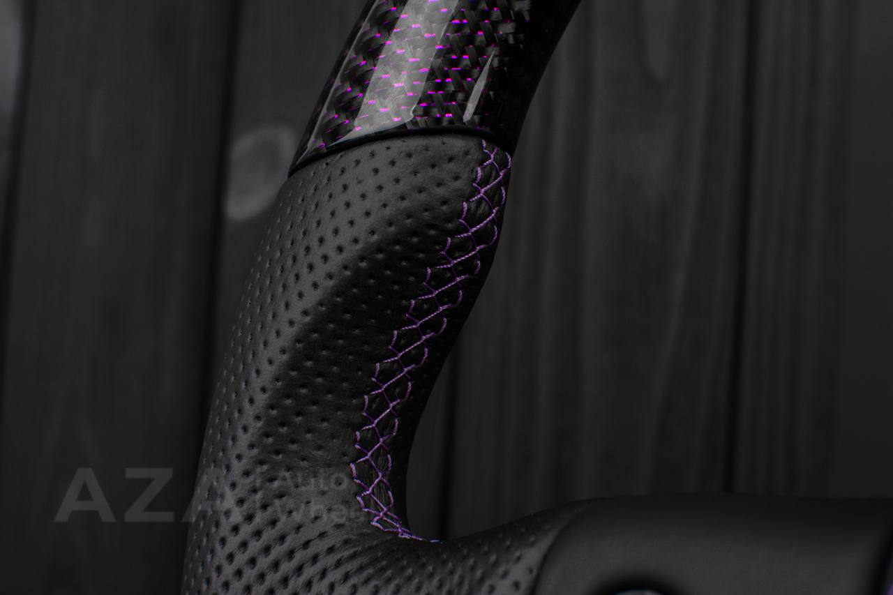 Steering Wheel 1987-1989 Fox Body Ford Mustang GT Cobra SVT Saleen Roush Purple carbon/Perforated leather (can be any color carbon and stripe/stitch) - Image 14